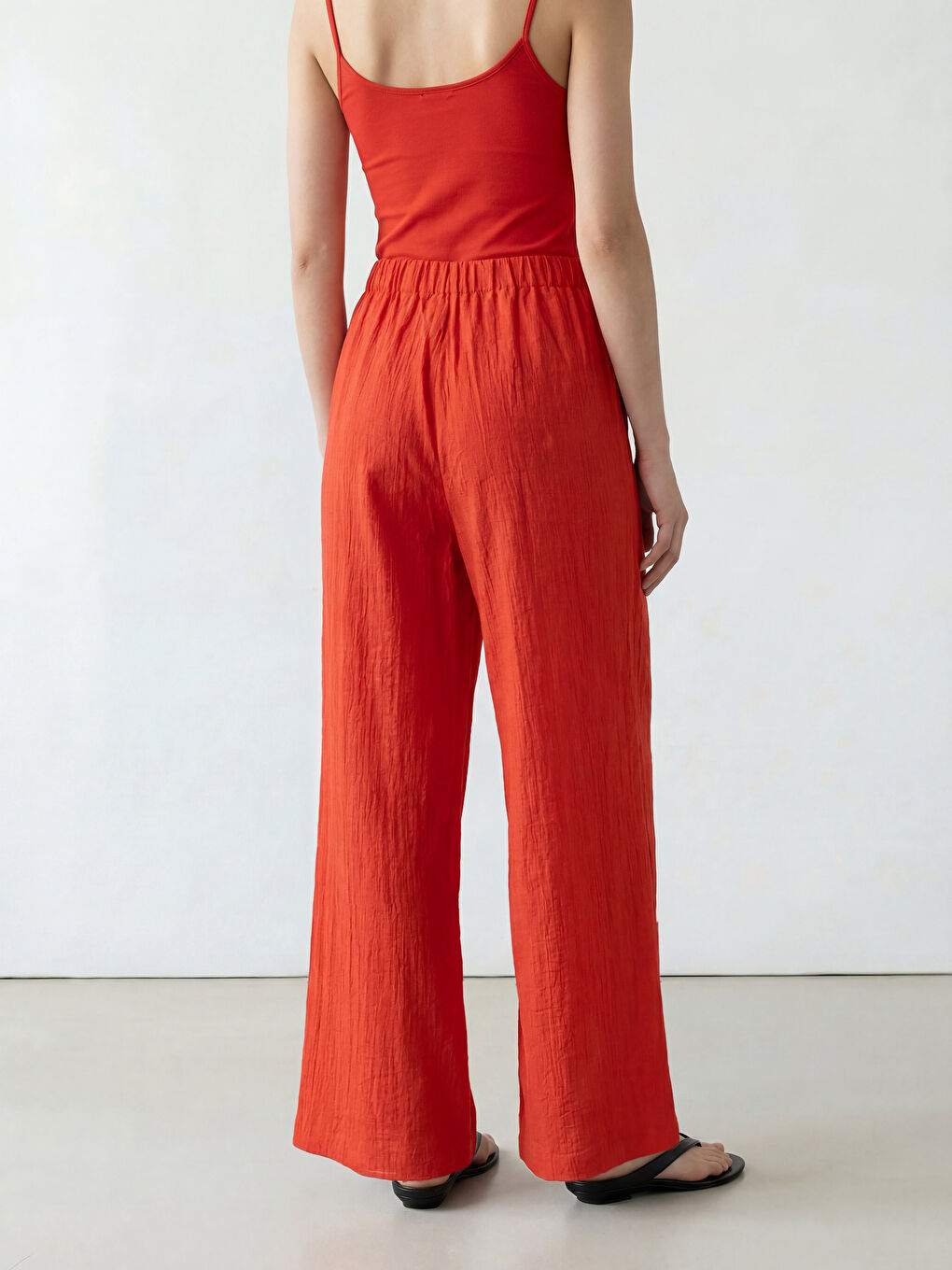 Kırmızı Beli Lastikli Dokulu Kadın Pantolon-2