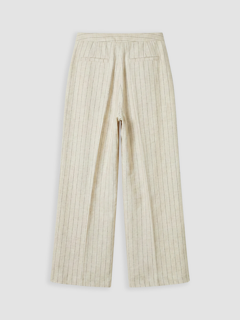 Bej Geniş Paça Çizgili Kadın %100 Keten Pantolon-6
