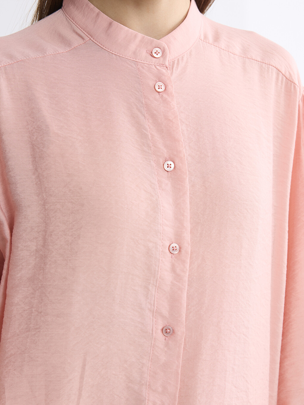 Pembe Hakim Yaka Oversize Kadın Gömlek Tunik-2