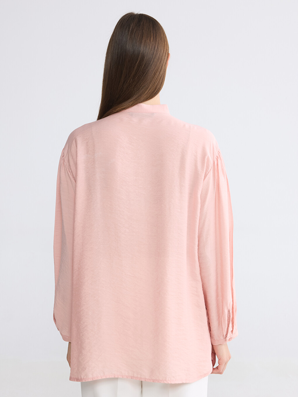 Pembe Hakim Yaka Oversize Kadın Gömlek Tunik-3