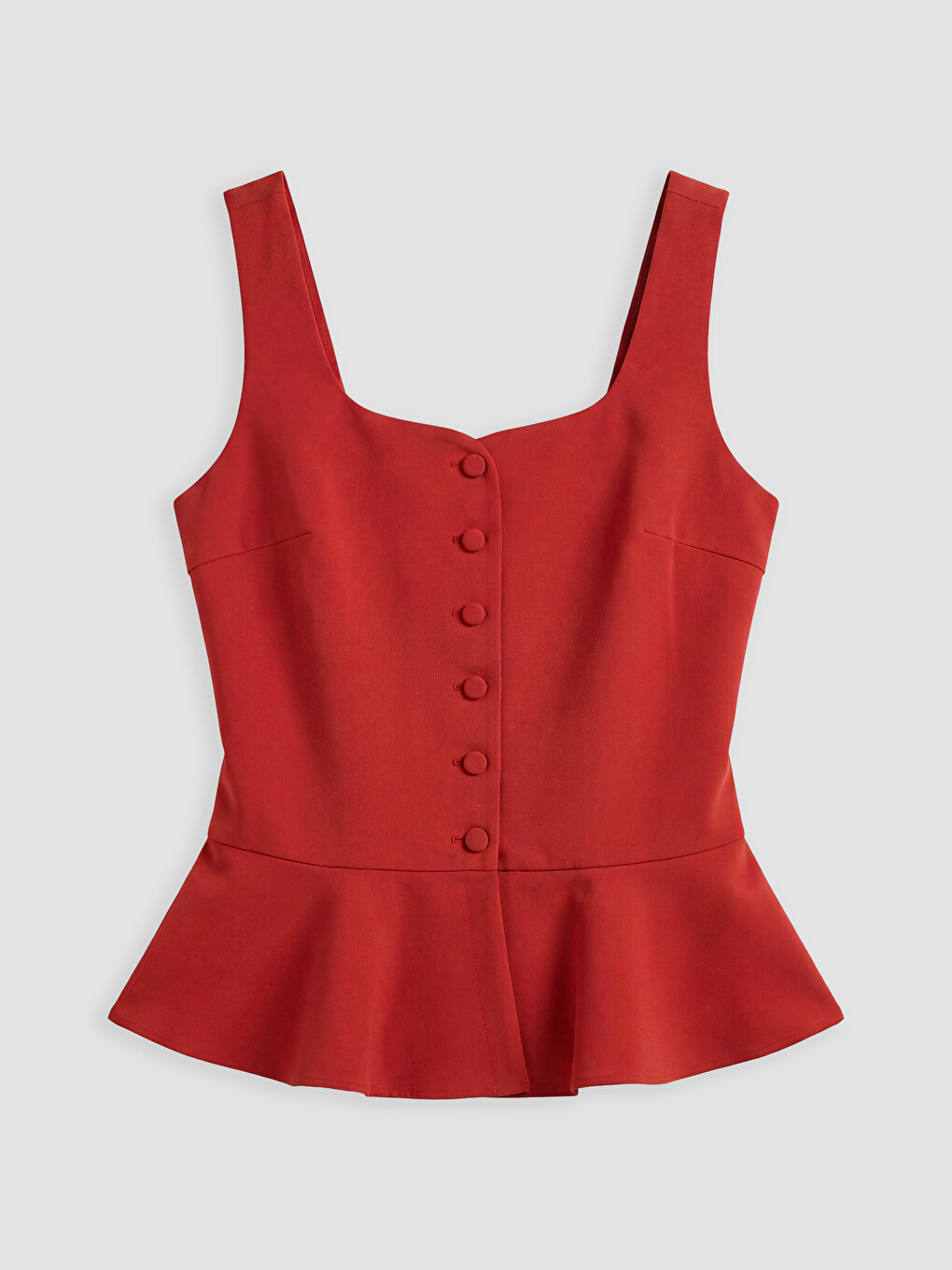Kırmızı Kare Yaka Düğmeli Peplum Bluz-4