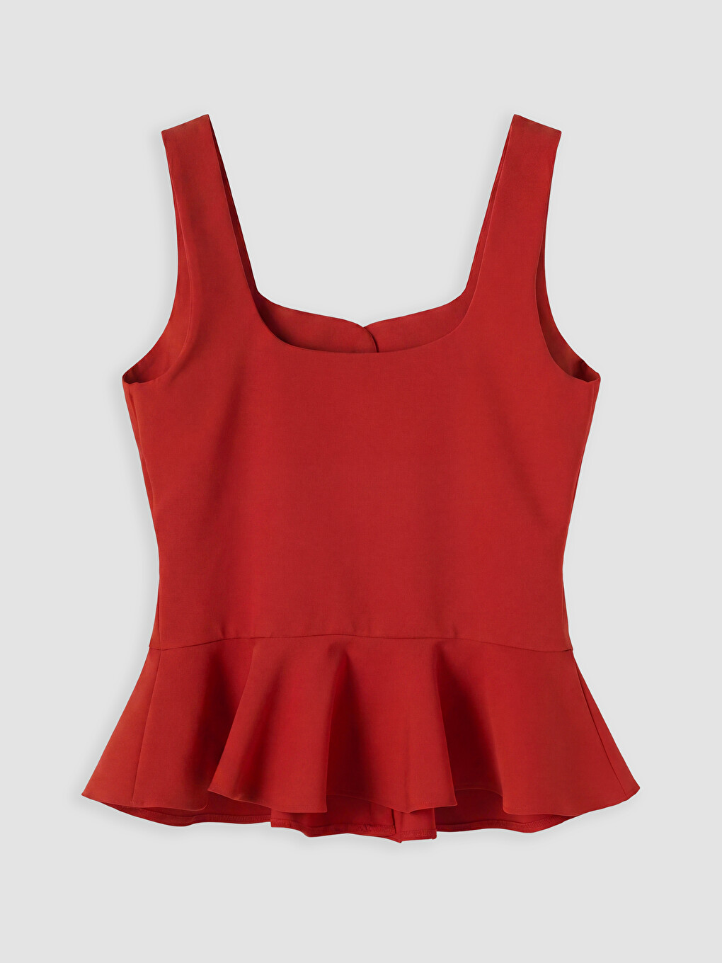 Kırmızı Kare Yaka Düğmeli Peplum Bluz-6