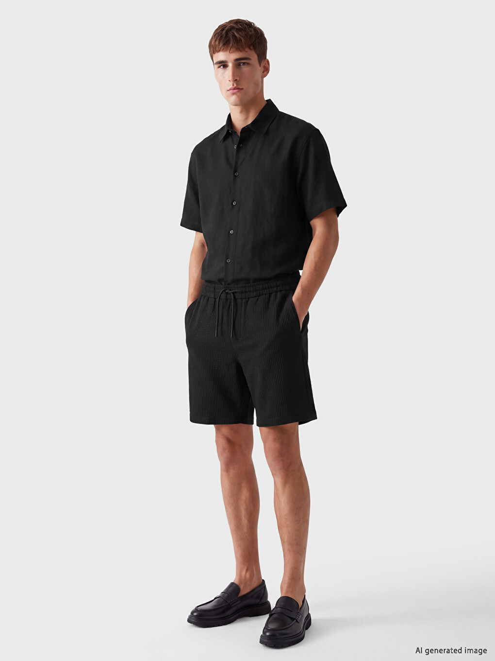 Siyah Regular Fit Armürlü Erkek Gömlek-1