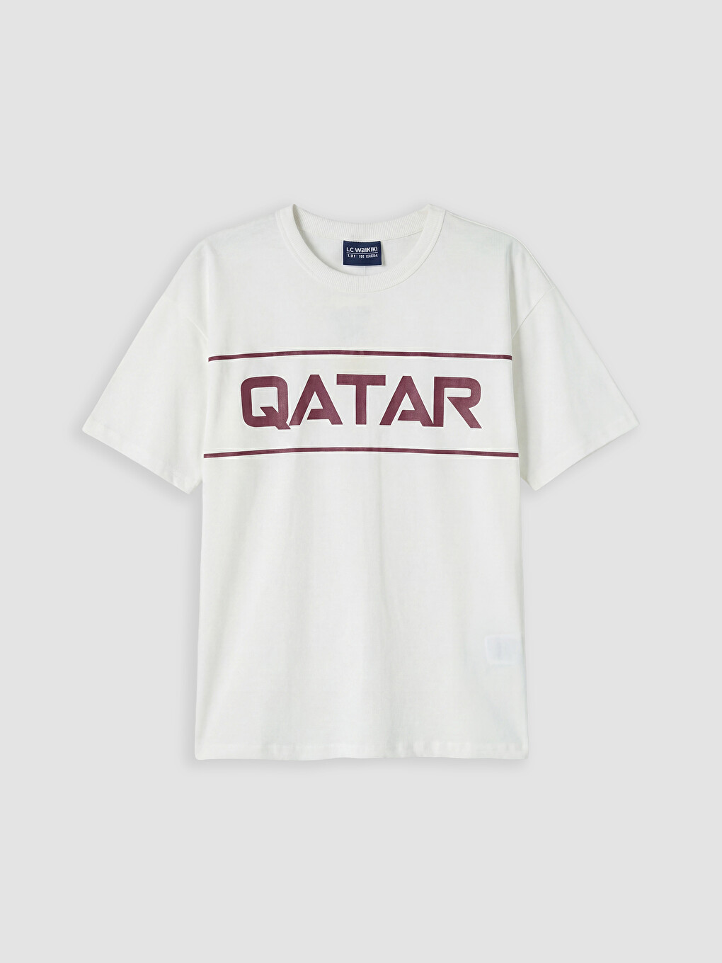 Beyaz Bisiklet Yaka Qatar Baskılı Erkek Çocuk Tişört