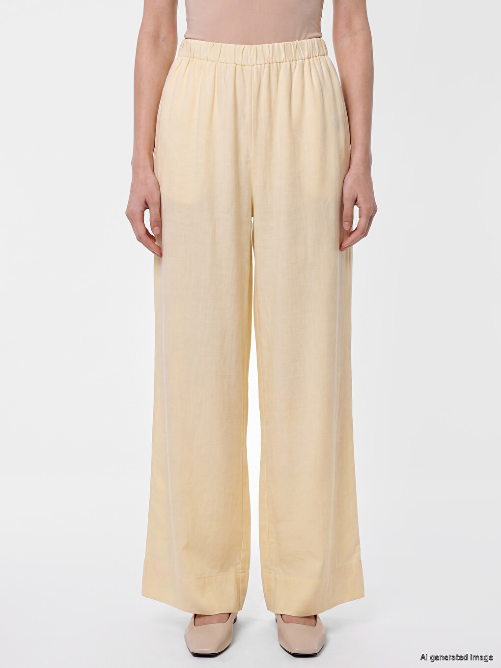 Elastic Waist Linen Blend Women's Trousers-1