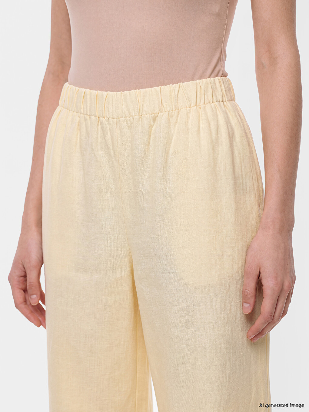 Elastic Waist Linen Blend Women's Trousers-2
