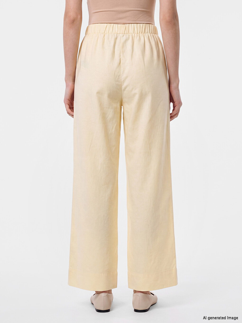 Elastic Waist Linen Blend Women's Trousers-3