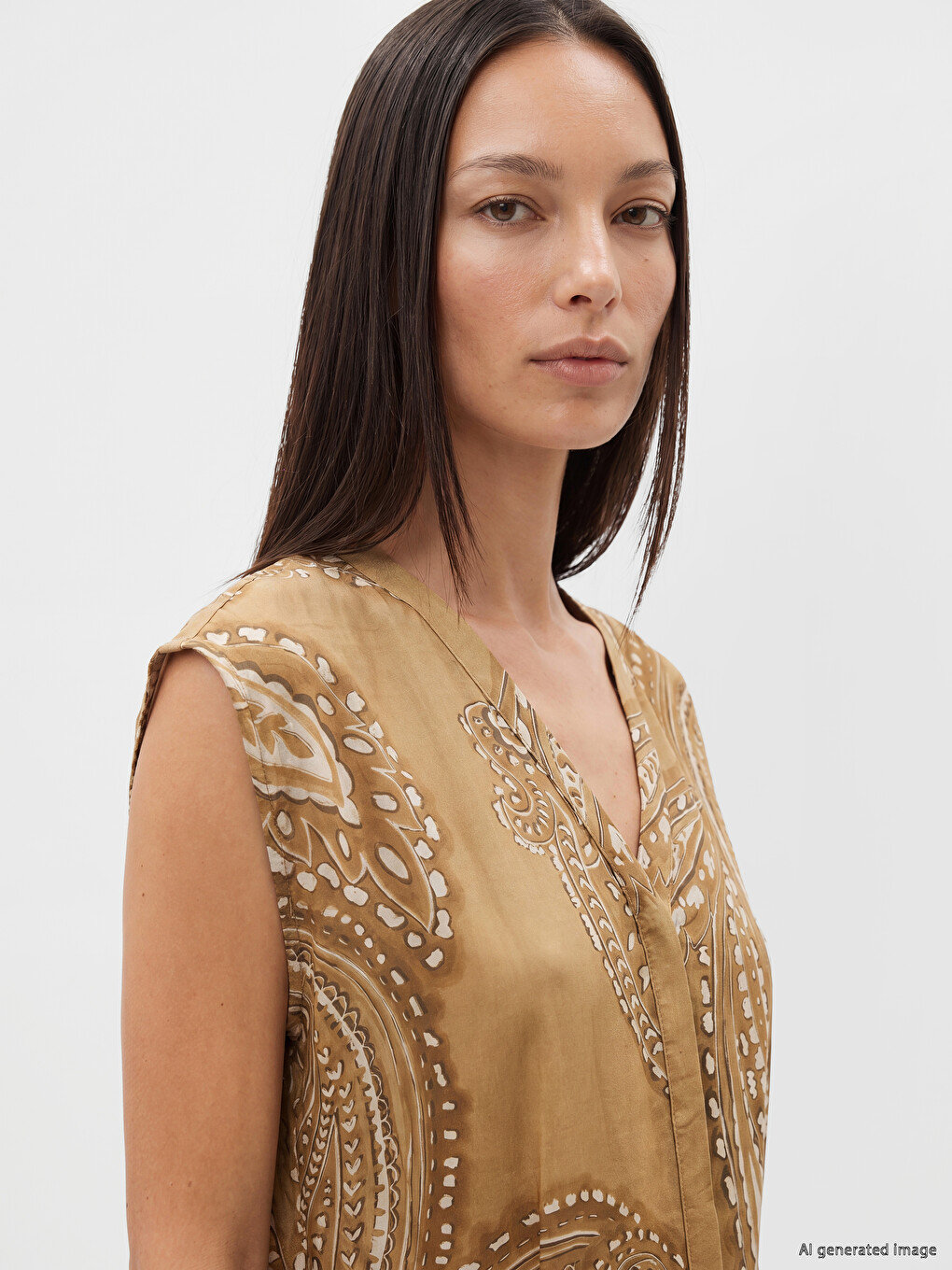 V Neck Patterned Sash Dress-1