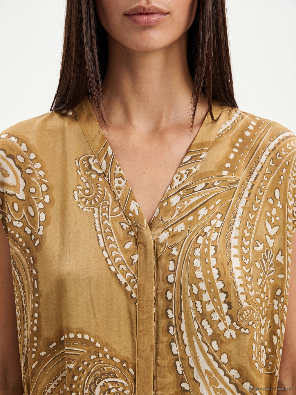 V Neck Patterned Sash Dress-2