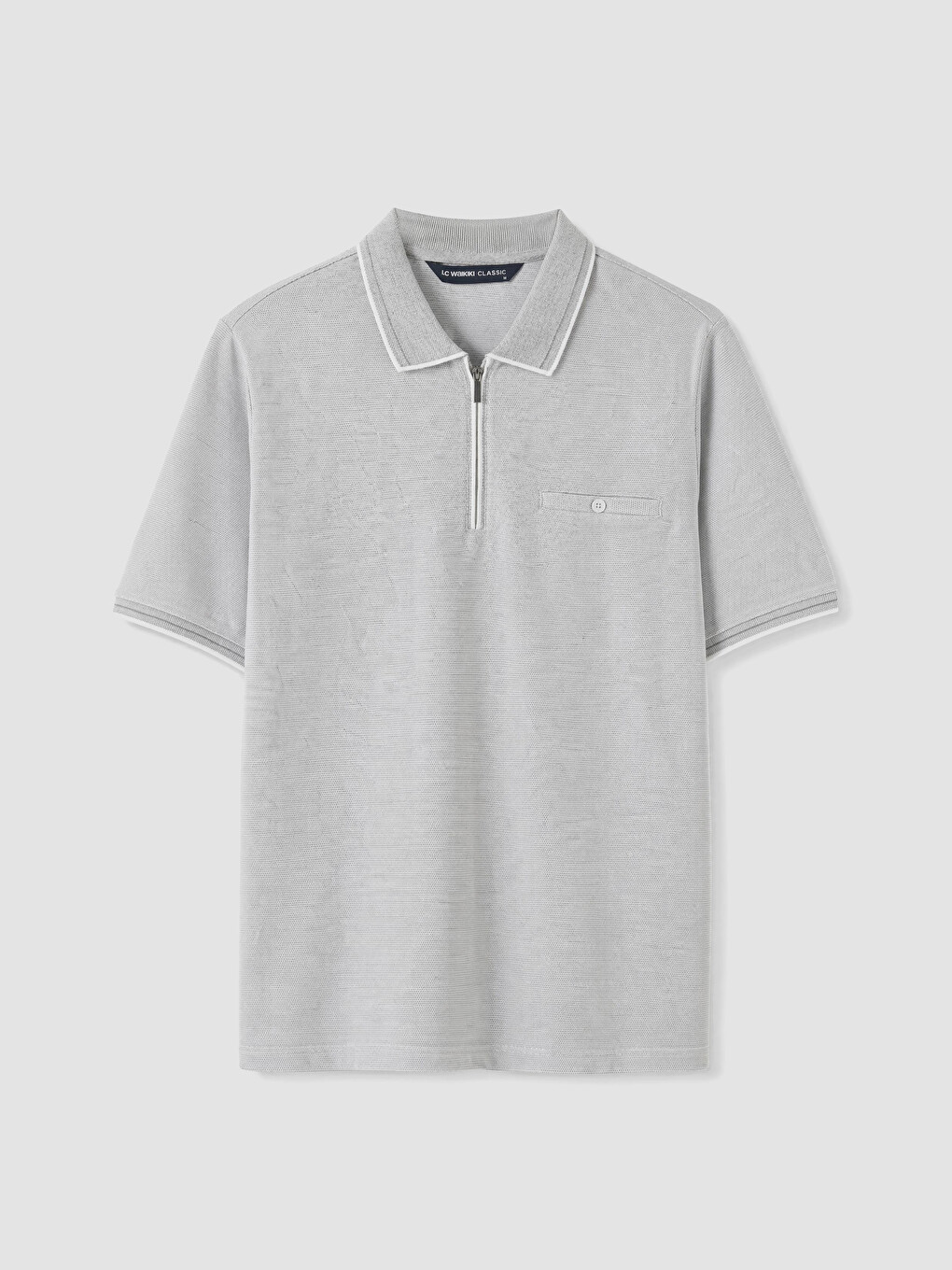 Gri Polo Yaka Dokulu Erkek Tişört
