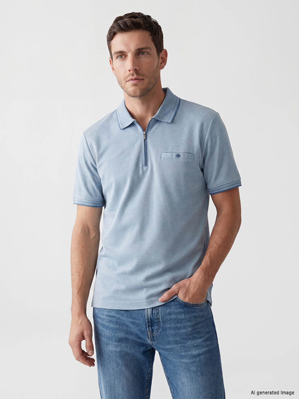 Polo Collar Textured Men's T-Shirt