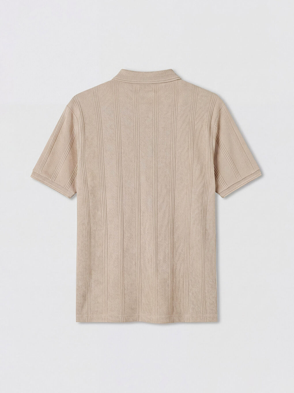 Bej Polo Yaka Dokulu Erkek Tişört-1