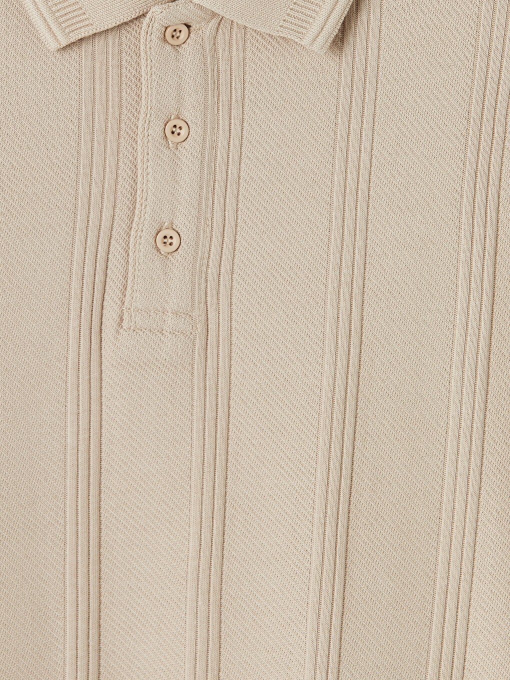 Bej Polo Yaka Dokulu Erkek Tişört-2