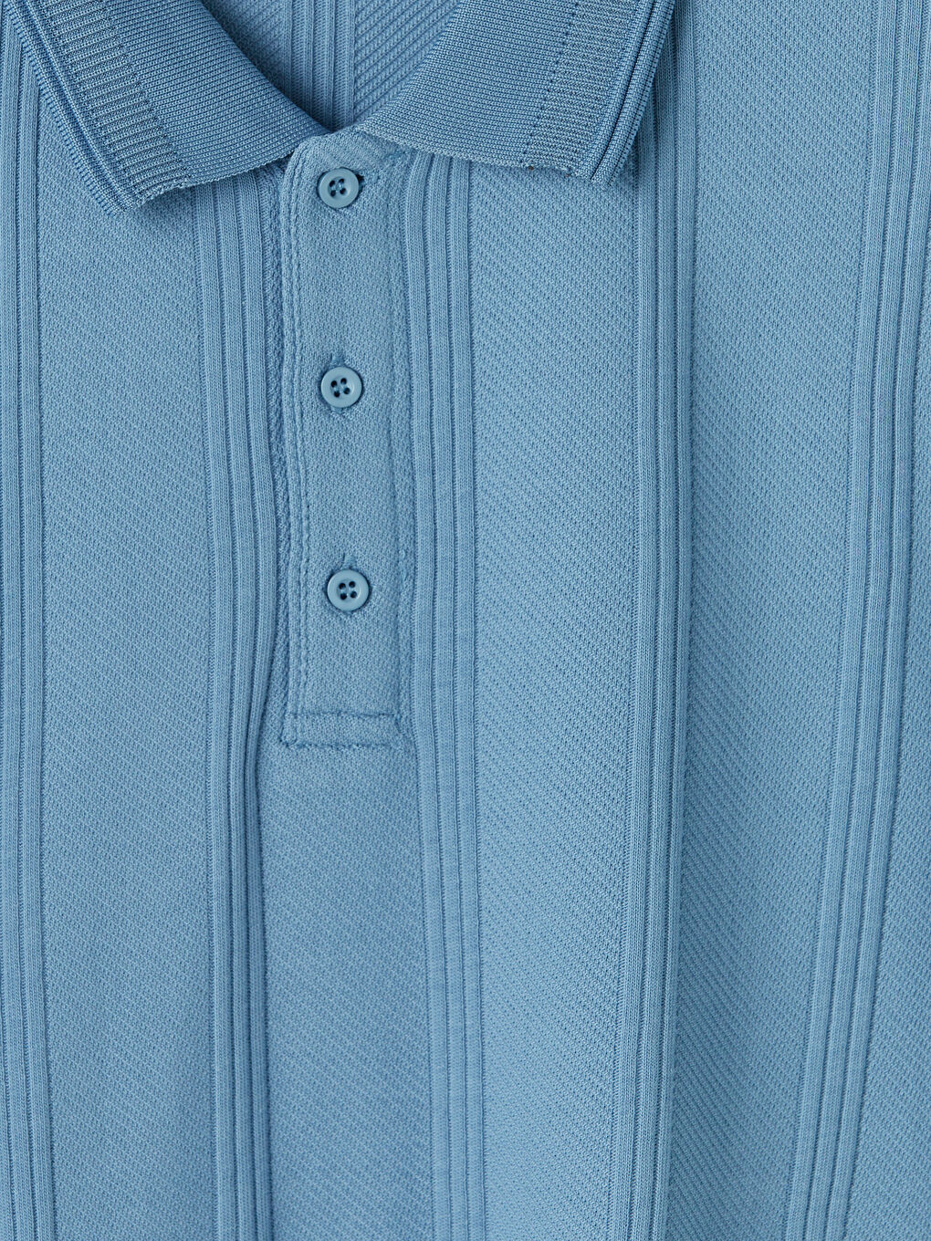 Mavi Polo Yaka Dokulu Erkek Tişört-2