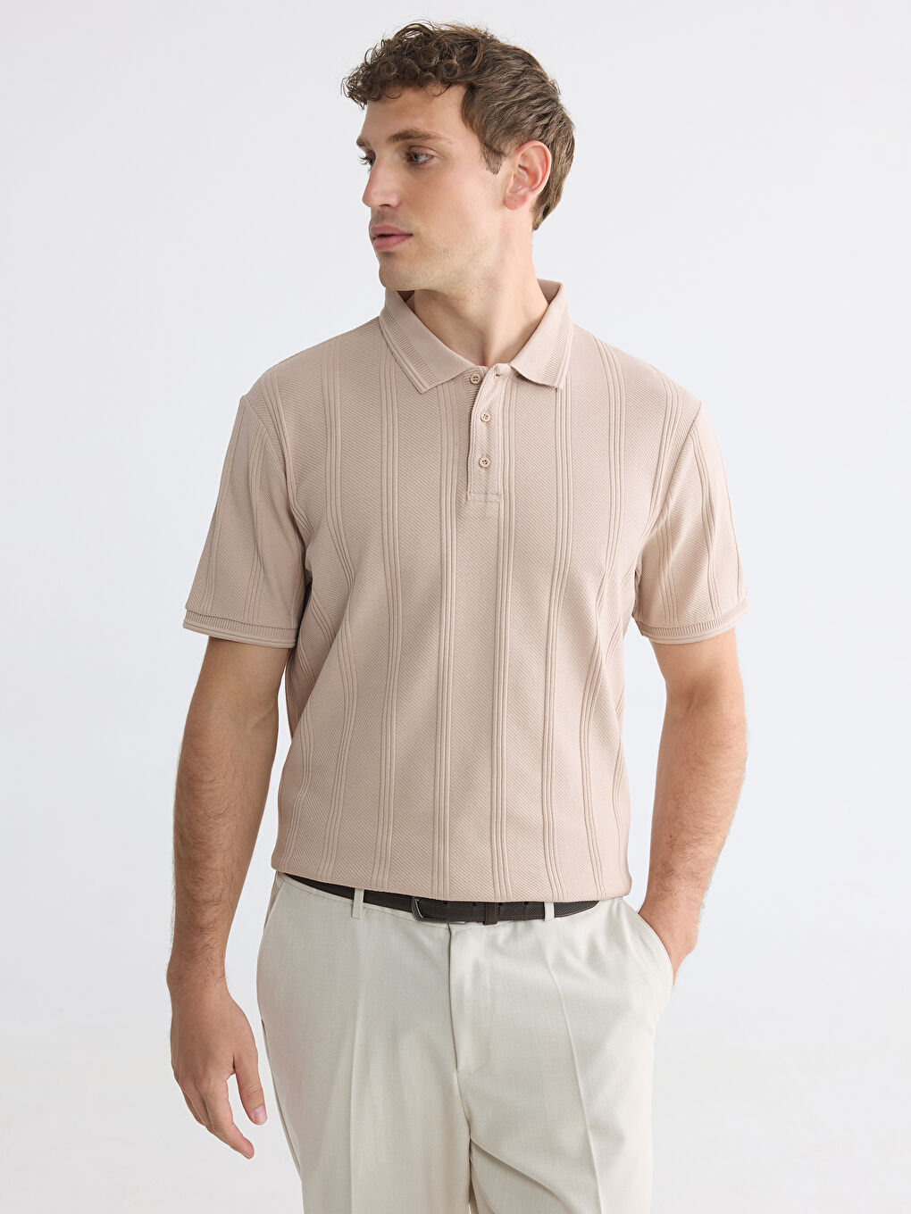Polo Collar Textured Men's T-Shirt