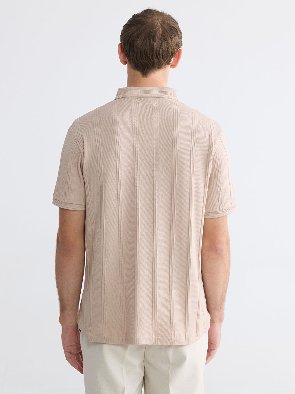 Polo Collar Textured Men's T-Shirt-3
