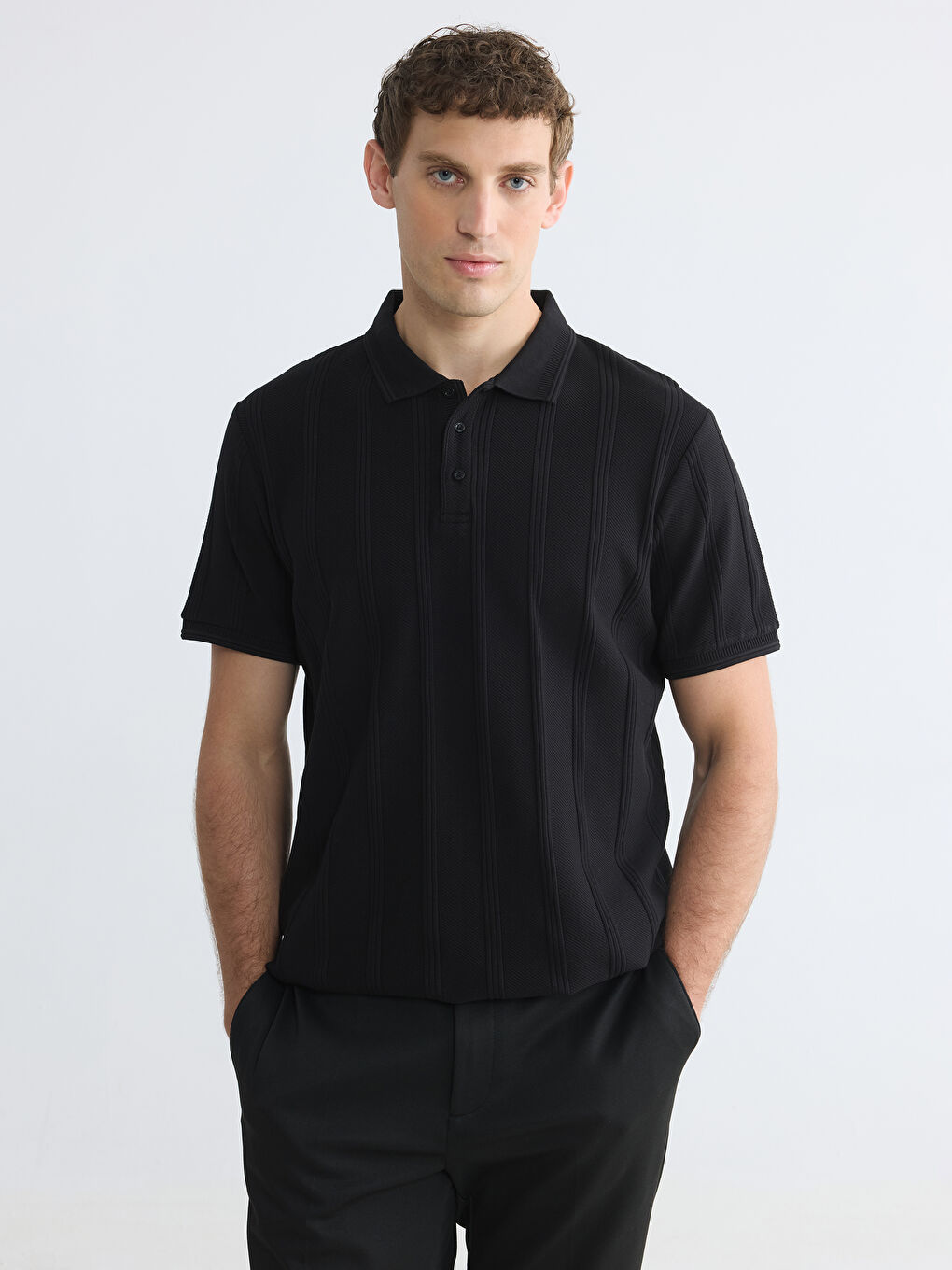 Polo Collar Textured Men's T-Shirt