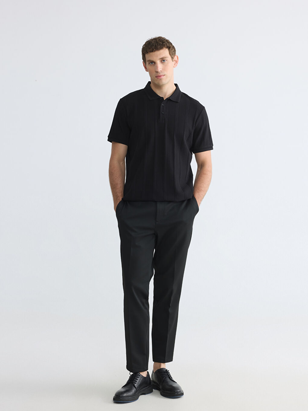 Polo Collar Textured Men's T-Shirt-1