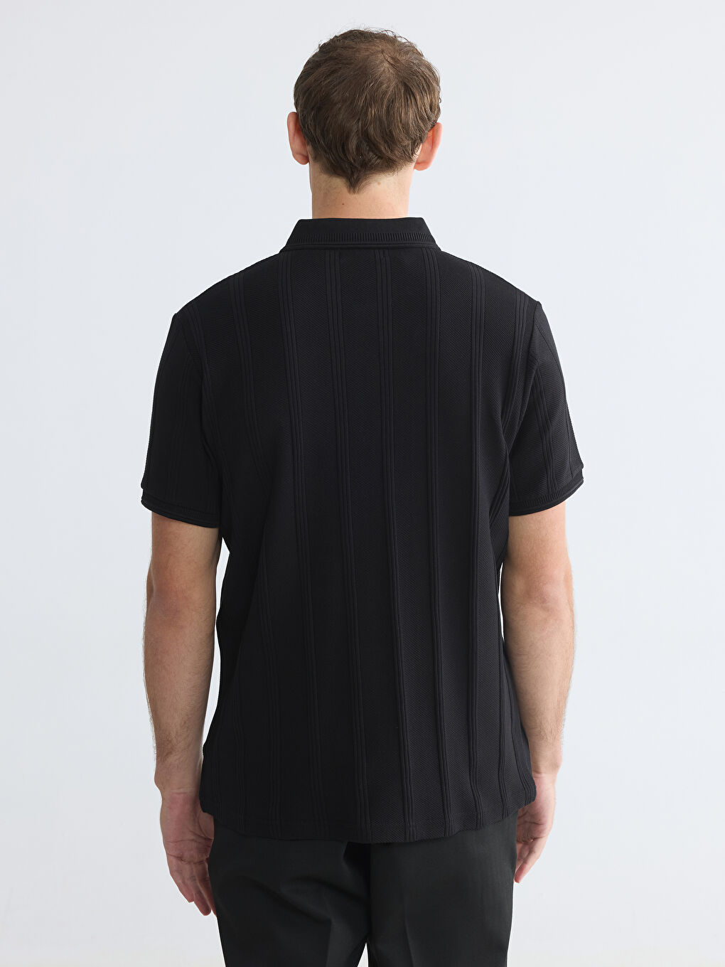 Polo Collar Textured Men's T-Shirt-3