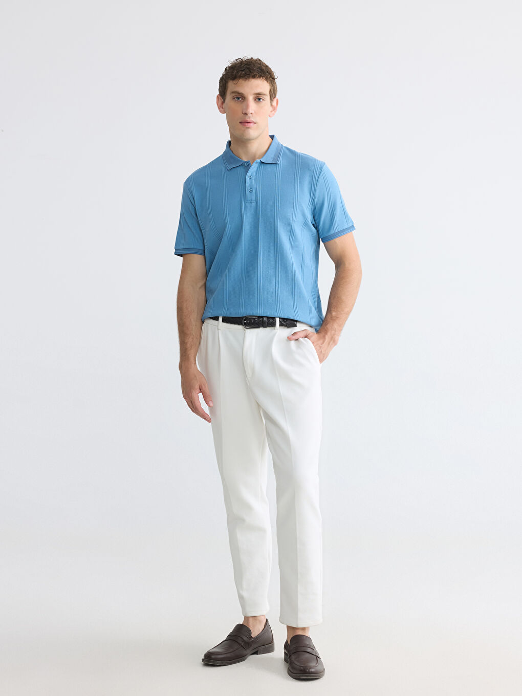 Polo Collar Textured Men's T-Shirt-1
