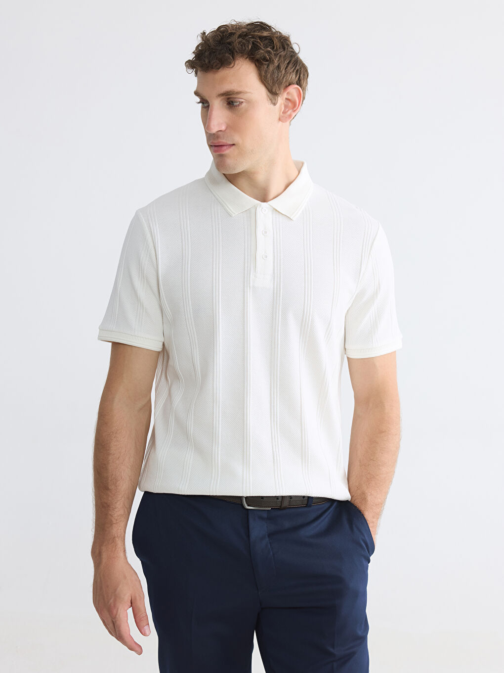 Polo Collar Textured Men's T-Shirt