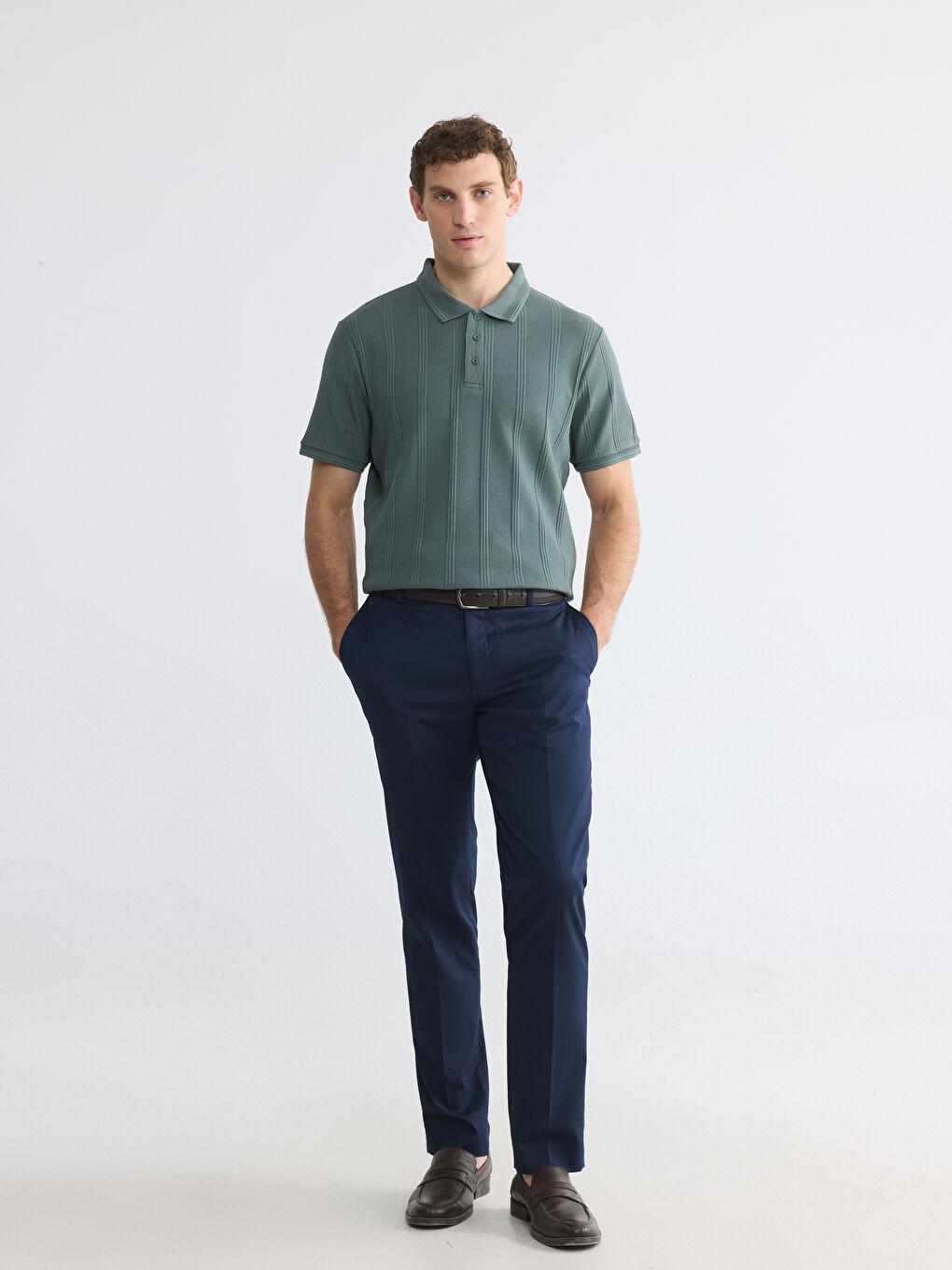 Polo Collar Textured Men's T-Shirt-1