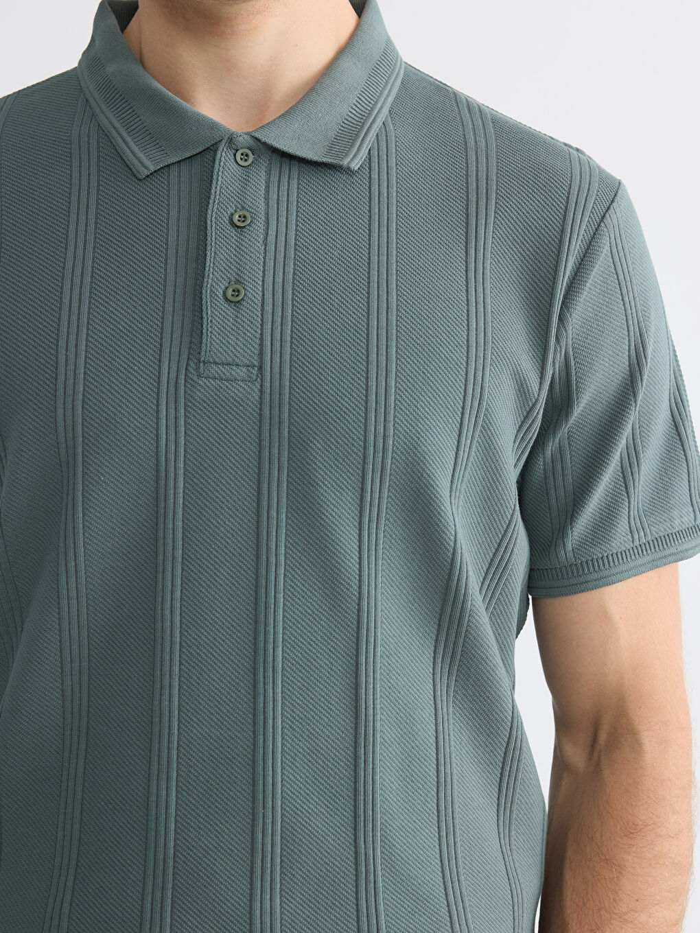 Polo Collar Textured Men's T-Shirt-2