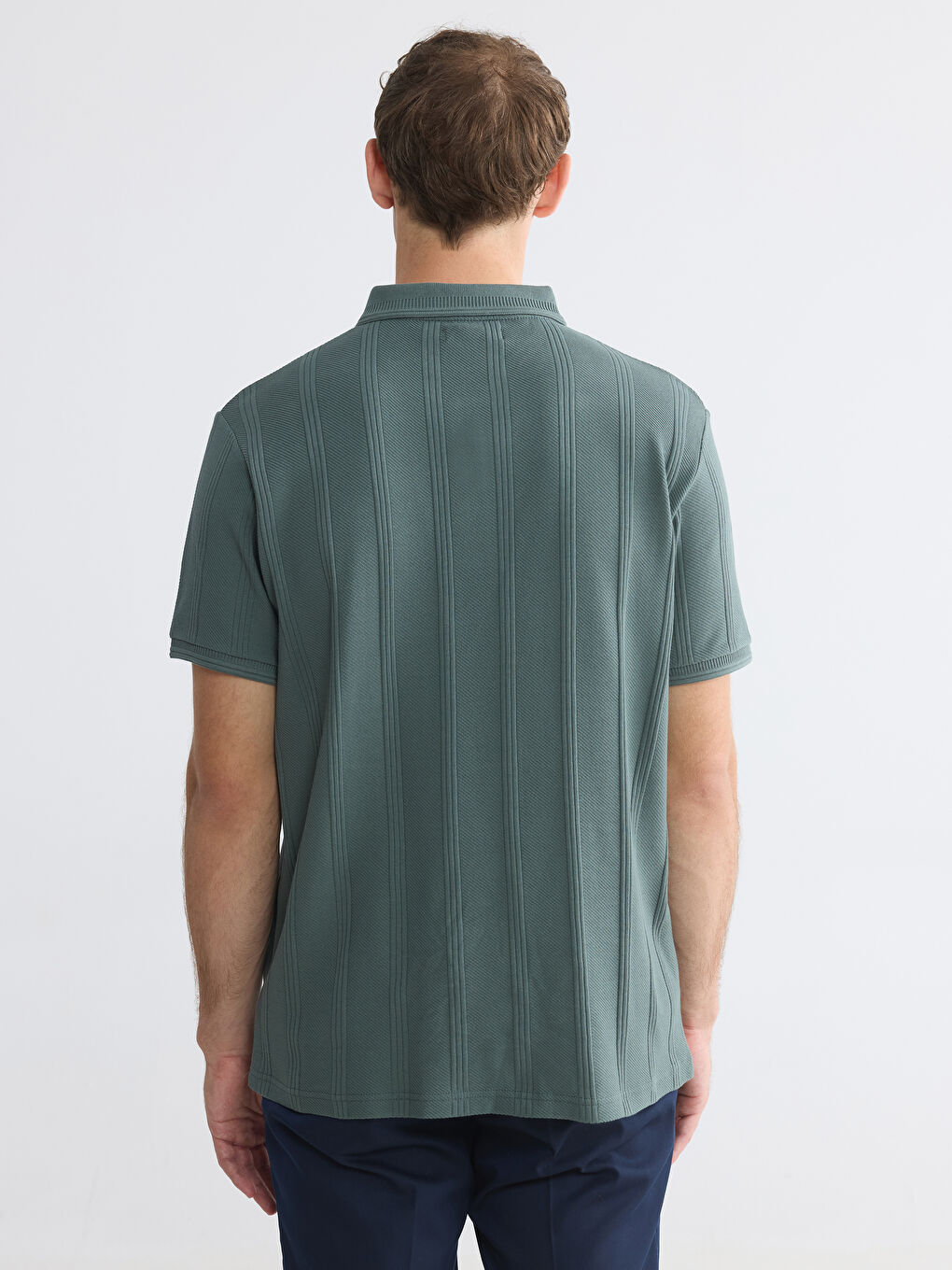 Polo Collar Textured Men's T-Shirt-3