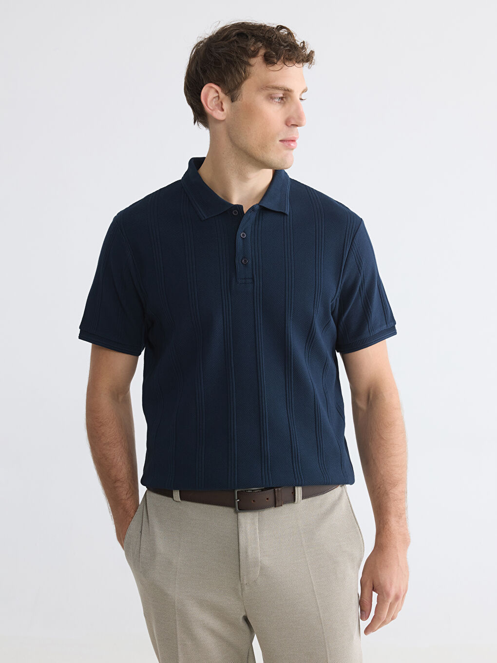 Polo Collar Textured Men's T-Shirt