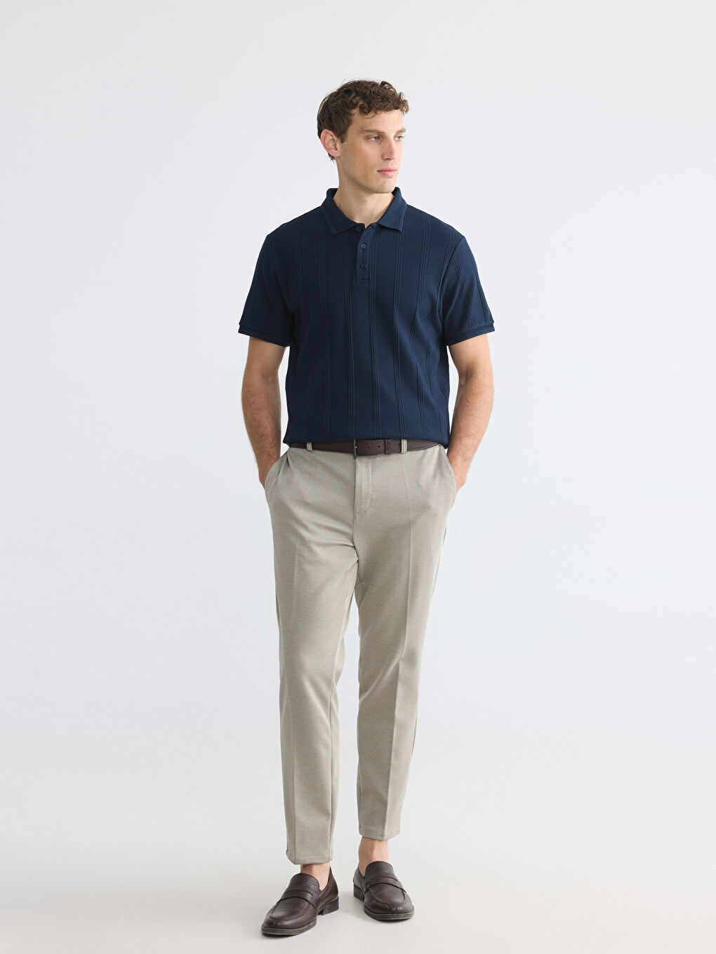 Polo Collar Textured Men's T-Shirt-1