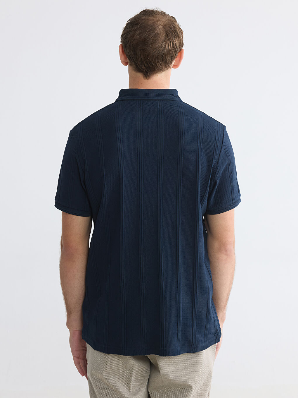 Polo Collar Textured Men's T-Shirt-3