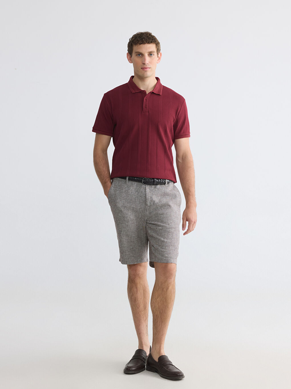 Polo Collar Textured Men's T-Shirt-1