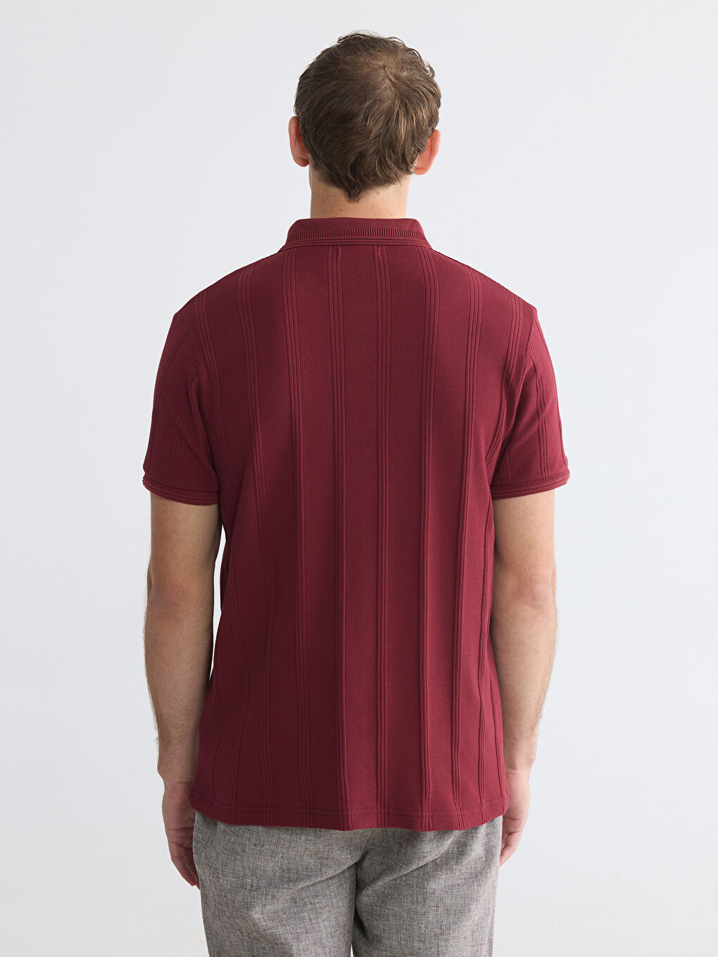 Polo Collar Textured Men's T-Shirt-3