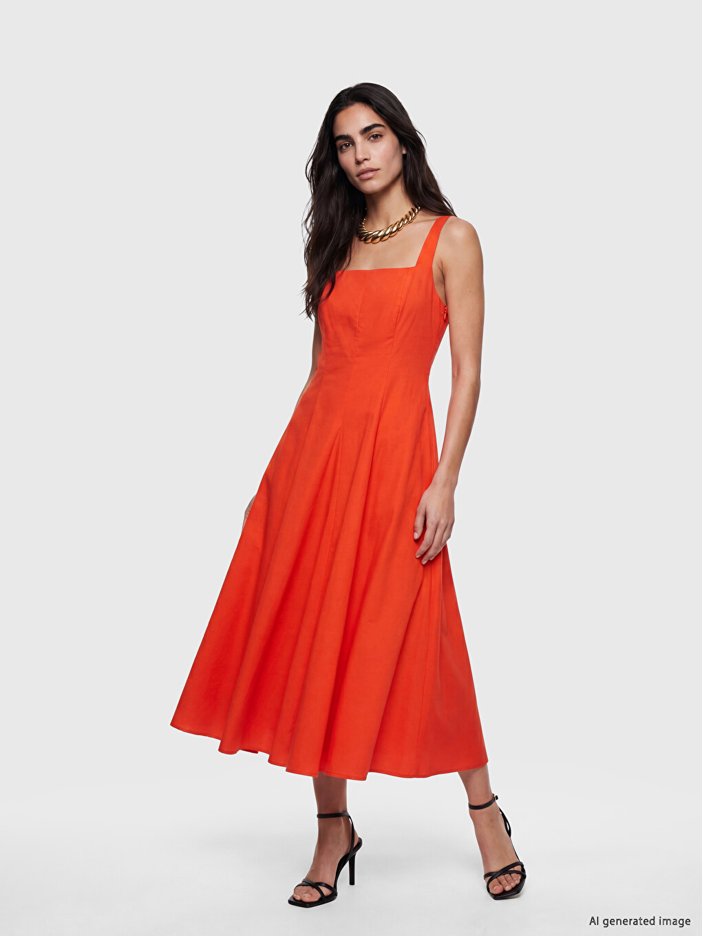 Quadratischer Kragen A-Linie Plissiertes Popeline-Kleid