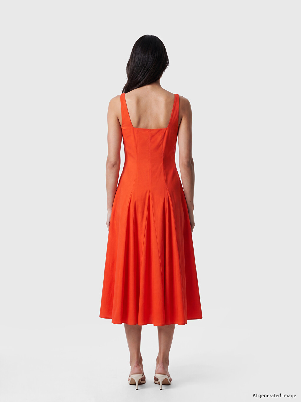 Quadratischer Kragen A-Linie Plissiertes Popeline-Kleid-3