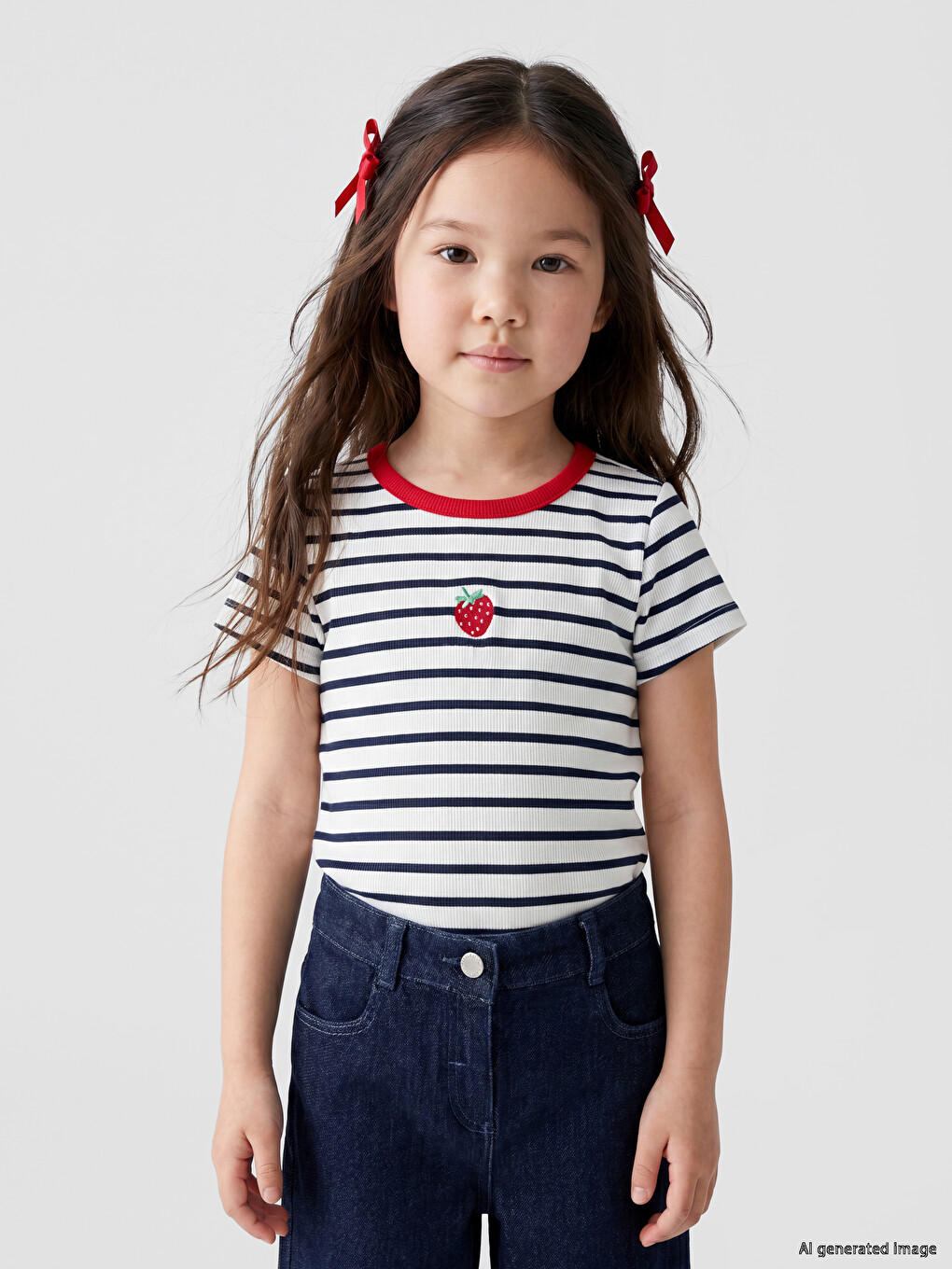 Crew Neck Striped Girls' T-shirt-1