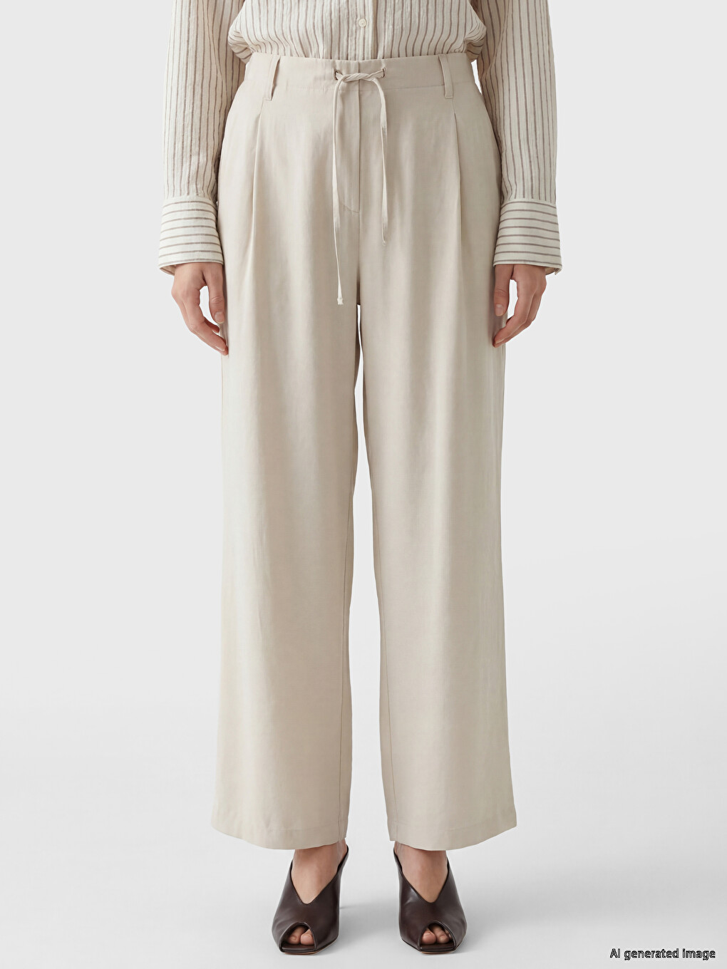 Modal Blended Women's Pleated Trousers-1