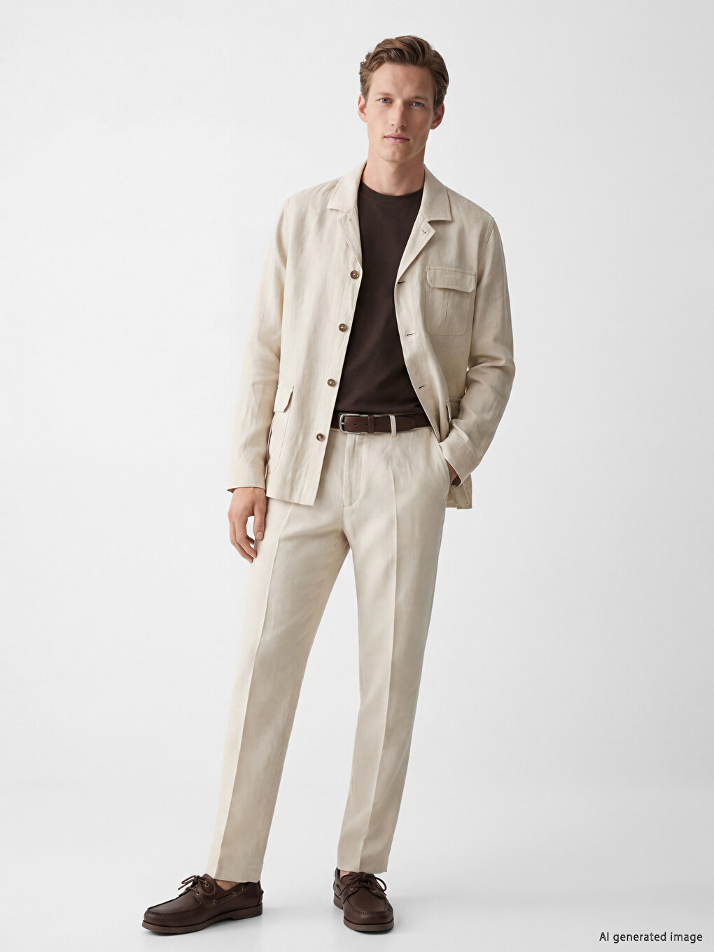 Regular Fit %100 Linen Men's Pleated Trousers-1