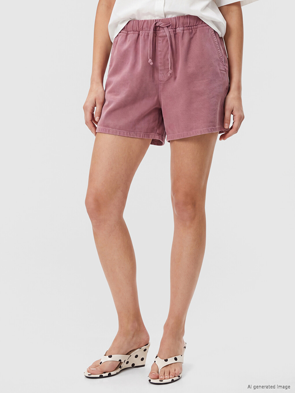 Pembe Beli Lastikli Kadın Jean Şort-1