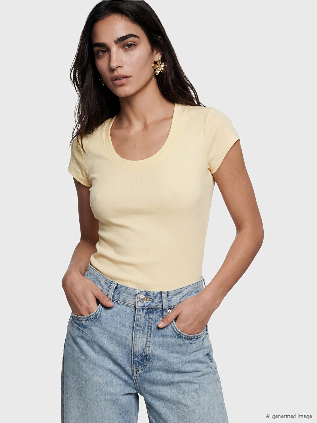 U Neck 100% Cotton Women's T-shirt
