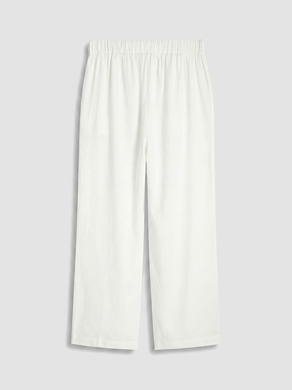 Beyaz Beli Lastikli Geniş Paça Kadın Pantolon-2