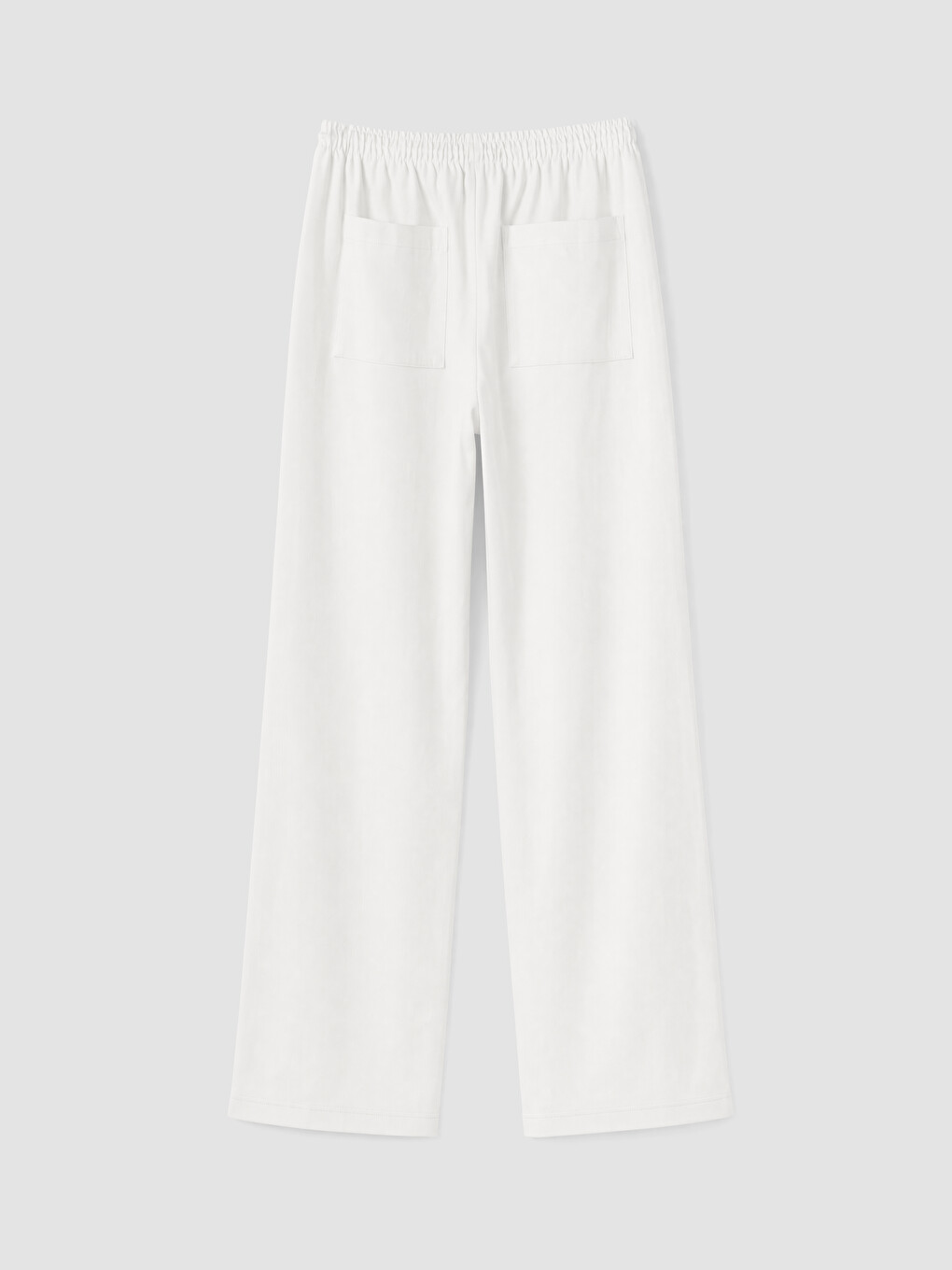 Beyaz Beli Lastikli Geniş Paça Kadın Pantolon-1