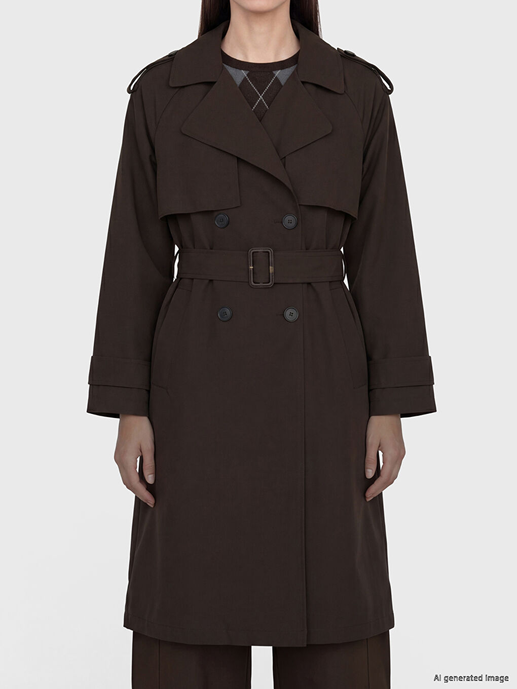 Double-Breasted Sash Women's Trenchcoat-2
