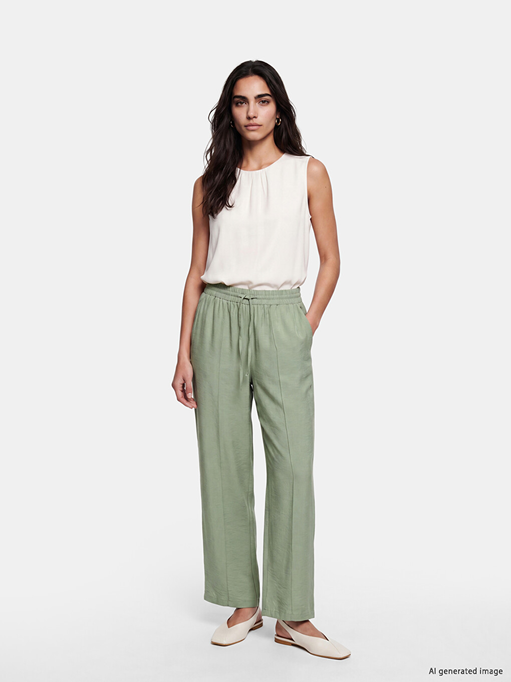 Pantalon Femme À Jambe Large À Taille Élastiquée