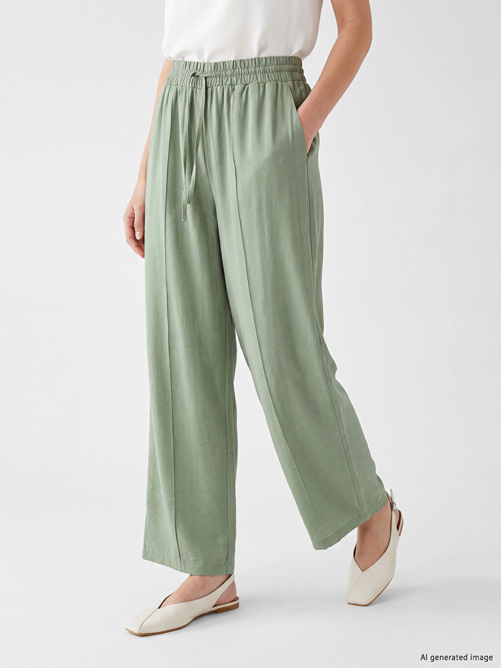 Pantalon Femme À Jambe Large À Taille Élastiquée-1