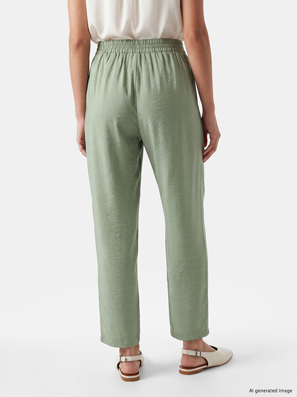 Pantalon Femme À Jambe Large À Taille Élastiquée-3