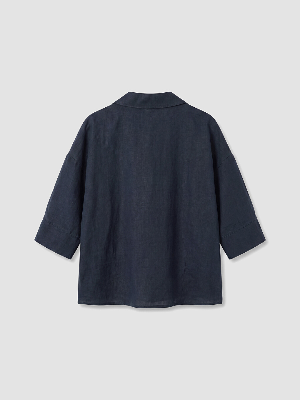 Lacivert Oversize Kadın %100 Keten Gömlek-2