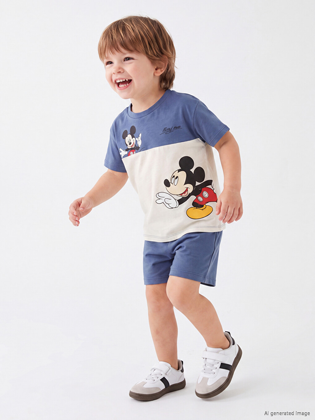 Ekru Mickey Mouse Baskılı Erkek Bebek Pijama Takımı