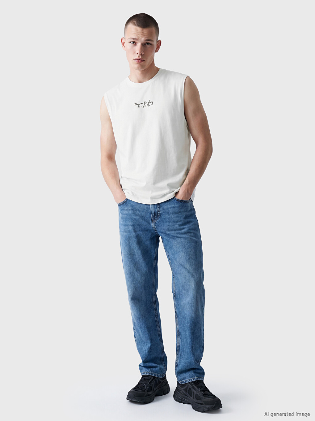 Crew Neck Text Printed Men's Sleeveless T-shirt-1
