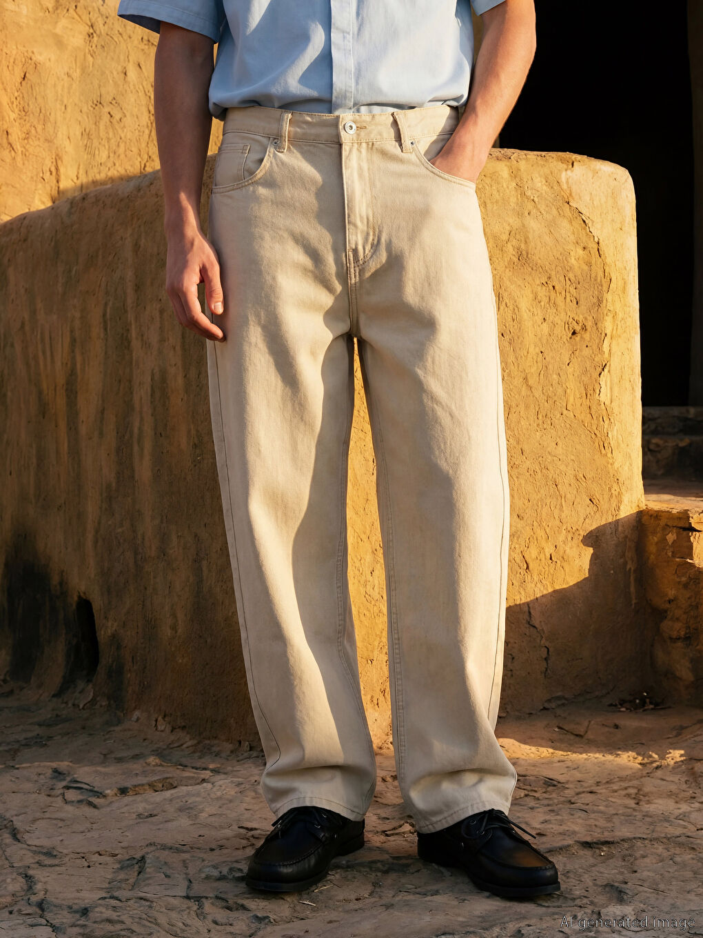 Ekru Regular Fit Erkek Jean Pantolon-1